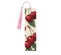 5 Pcs Wooden Bookmark for Men Women Wood Bookmarks with Holes and Tassels Vintage Bookmark Red Cherry Pattern Wood Hanging Tags Ornaments Handmade Craft Book Marks for Gifts