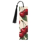 5 Pcs Wooden Bookmark for Men Women Wood Bookmarks with Holes and Tassels Vintage Bookmark Red Cherry Pattern Wood Hanging Tags Ornaments Handmade Craft Book Marks for Gifts