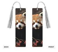 5 Pcs Wooden Bookmark for Men Women Wood Bookmarks with Holes and Tassels Vintage Bookmark Red Pandas Wood Hanging Tags Ornaments Handmade Craft Book Marks for Gifts