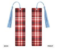 5 Pcs Wooden Bookmark for Men Women Wood Bookmarks with Holes and Tassels Vintage Bookmark Red Plaid Wood Hanging Tags Ornaments Handmade Craft Book Marks for Gifts