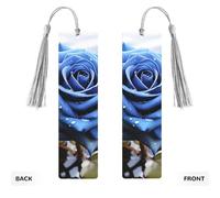 5 Pcs Wooden Bookmark for Men Women Wood Bookmarks with Holes and Tassels Vintage Bookmark Romantic Blue Rose Wood Hanging Tags Ornaments Handmade Craft Book Marks for Gifts