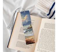 5 Pcs Wooden Bookmark for Men Women Wood Bookmarks with Holes and Tassels Vintage Bookmark Sea Lighthouse Sandbeach Wood Hanging Tags Ornaments Handmade Craft Book Marks for Gifts