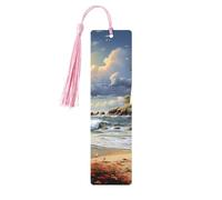 5 Pcs Wooden Bookmark for Men Women Wood Bookmarks with Holes and Tassels Vintage Bookmark Sea Lighthouse Sandbeach Wood Hanging Tags Ornaments Handmade Craft Book Marks for Gifts
