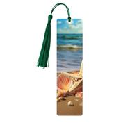 5 Pcs Wooden Bookmark for Men Women Wood Bookmarks with Holes and Tassels Vintage Bookmark Seashells on The Sandy Beach Wood Hanging Tags Ornaments Handmade Craft Book Marks for Gifts