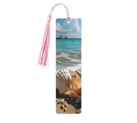 5 Pcs Wooden Bookmark for Men Women Wood Bookmarks with Holes and Tassels Vintage Bookmark Seashells Starfish on Beach Wood Hanging Tags Ornaments Handmade Craft Book Marks for Gifts