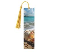 5 Pcs Wooden Bookmark for Men Women Wood Bookmarks with Holes and Tassels Vintage Bookmark Seashells Starfish on Beach Wood Hanging Tags Ornaments Handmade Craft Book Marks for Gifts
