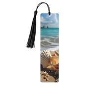 5 Pcs Wooden Bookmark for Men Women Wood Bookmarks with Holes and Tassels Vintage Bookmark Seashells Starfish on Beach Wood Hanging Tags Ornaments Handmade Craft Book Marks for Gifts