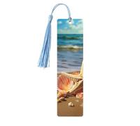 5 Pcs Wooden Bookmark for Men Women Wood Bookmarks with Holes and Tassels Vintage Bookmark Seashells on The Sandy Beach Wood Hanging Tags Ornaments Handmade Craft Book Marks for Gifts