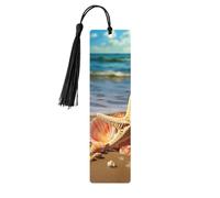 5 Pcs Wooden Bookmark for Men Women Wood Bookmarks with Holes and Tassels Vintage Bookmark Seashells on The Sandy Beach Wood Hanging Tags Ornaments Handmade Craft Book Marks for Gifts