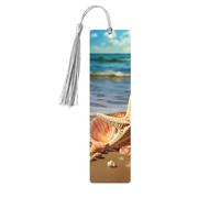 5 Pcs Wooden Bookmark for Men Women Wood Bookmarks with Holes and Tassels Vintage Bookmark Seashells on The Sandy Beach Wood Hanging Tags Ornaments Handmade Craft Book Marks for Gifts