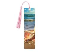 5 Pcs Wooden Bookmark for Men Women Wood Bookmarks with Holes and Tassels Vintage Bookmark Seashells on The Sandy Beach Wood Hanging Tags Ornaments Handmade Craft Book Marks for Gifts