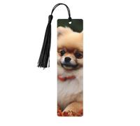 5 Pcs Wooden Bookmark for Men Women Wood Bookmarks with Holes and Tassels Vintage Bookmark Short-Haired Pomeranian Dog Wood Hanging Tags Ornaments Handmade Craft Book Marks for Gifts