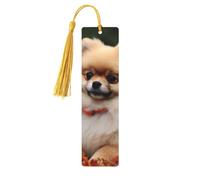 5 Pcs Wooden Bookmark for Men Women Wood Bookmarks with Holes and Tassels Vintage Bookmark Short-Haired Pomeranian Dog Wood Hanging Tags Ornaments Handmade Craft Book Marks for Gifts