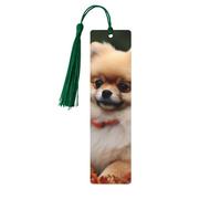5 Pcs Wooden Bookmark for Men Women Wood Bookmarks with Holes and Tassels Vintage Bookmark Short-Haired Pomeranian Dog Wood Hanging Tags Ornaments Handmade Craft Book Marks for Gifts