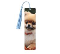 5 Pcs Wooden Bookmark for Men Women Wood Bookmarks with Holes and Tassels Vintage Bookmark Short-Haired Pomeranian Dog Wood Hanging Tags Ornaments Handmade Craft Book Marks for Gifts