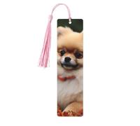 5 Pcs Wooden Bookmark for Men Women Wood Bookmarks with Holes and Tassels Vintage Bookmark Short-Haired Pomeranian Dog Wood Hanging Tags Ornaments Handmade Craft Book Marks for Gifts