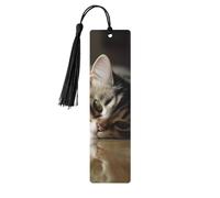 5 Pcs Wooden Bookmark for Men Women Wood Bookmarks with Holes and Tassels Vintage Bookmark Sleeping Cat Wood Hanging Tags Ornaments Handmade Craft Book Marks for Gifts