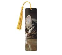 5 Pcs Wooden Bookmark for Men Women Wood Bookmarks with Holes and Tassels Vintage Bookmark Sleeping Cat Wood Hanging Tags Ornaments Handmade Craft Book Marks for Gifts