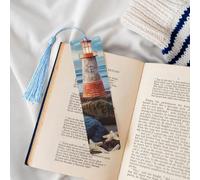 5 Pcs Wooden Bookmark for Men Women Wood Bookmarks with Holes and Tassels Vintage Bookmark Starfish Lighthouse Beach Wood Hanging Tags Ornaments Handmade Craft Book Marks for Gifts