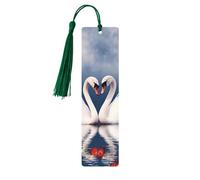 5 Pcs Wooden Bookmark for Men Women Wood Bookmarks with Holes and Tassels Vintage Bookmark Valentine's Day Couple of Swans Heart Wood Hanging Tags Ornaments Handmade Craft Book Marks for Gifts