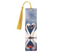 5 Pcs Wooden Bookmark for Men Women Wood Bookmarks with Holes and Tassels Vintage Bookmark Valentine's Day Couple of Swans Heart Wood Hanging Tags Ornaments Handmade Craft Book Marks for Gifts