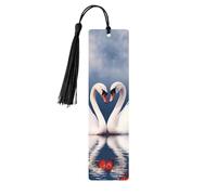 5 Pcs Wooden Bookmark for Men Women Wood Bookmarks with Holes and Tassels Vintage Bookmark Valentine's Day Couple of Swans Heart Wood Hanging Tags Ornaments Handmade Craft Book Marks for Gifts