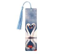 5 Pcs Wooden Bookmark for Men Women Wood Bookmarks with Holes and Tassels Vintage Bookmark Valentine's Day Couple of Swans Heart Wood Hanging Tags Ornaments Handmade Craft Book Marks for Gifts