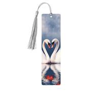 5 Pcs Wooden Bookmark for Men Women Wood Bookmarks with Holes and Tassels Vintage Bookmark Valentine's Day Couple of Swans Heart Wood Hanging Tags Ornaments Handmade Craft Book Marks for Gifts