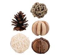 5 Pcs Wooden, Hamster Chew Toys Set Mini Varied Fun Small Pet Handmade Ball Exercise Wheels Balls Molar Teeth Care Toy Pine Cone Rattan for Guinea T Gerbil Chin a Rat
