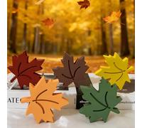 5 Pcs Wooden Maple Leaf Ornaments Autumn Leaves Red Orange Yellow Green Brown Harvest Sign for Farmhouse Thanksgiving Home Office Table Party Decoration