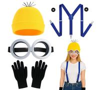 5 Pcs Yellow Costume Accessories, Fancy Dress Set with Steampunk Goggles, Beanie, Gloves, Buttons and Straps, Yellow Costumes are Essential Accessories Halloween Cosplay Carnival