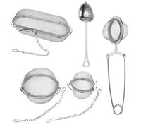 5 PcsTea Strainers for Loose Tea Infusers, Stainless Steel Fine Mesh Tea Ball Infuser for Loose Teas with Chain for Herb Fruit Teas Filters(4 Styles)