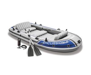 (5 Person Boat Set) Intex Inflatable Boat Canoe with Oars and Pump Dinghy Challenger Kayak Raft