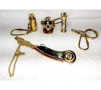 5 PES Full Brass Key Chain Set Brass Finish Wister Sand timer Helmet & Telescope Latten Red & Telescope Telegraph Golden Keychain Nautical Assorted Key Ring Brass Keychain Handmade Keychain & Key Ring