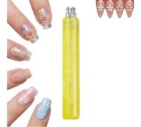 5 Petal Flower Nail Dotting Pen, Stroke Flower Design Tool, Quick Floral Pattern Stamp Pen, Handle Dotting Tool for DIY Nail Art for Beginner Enthusiast Girls Women (Yellow)
