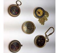 5 pic lot Solid Brass Compass Magnetic Very Unique Brass Magnetic Direction Compass Key-Chain.
