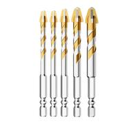 5-Piece 9-Blade Eccentric Drill Bit Set - High-Hardness Alloy Tile Bits for Concrete, Brick, Drywall & Sheet Metal - 6.35mm Hex Shank