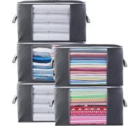 5 Piece 90L Large Clothes Storage Bags,Withosent Foldable Storage Boxes with Li