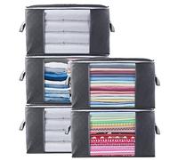 5 Piece 90L Large Clothes Storage Bags,Withosent Foldable Storage Boxes with Lid Packing Boxes for Moving House with Durable Handles for Clothing, Duvet, Bedding
