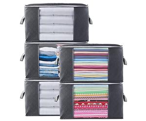5 Piece 90L Large Clothes Storage Bags,Withosent Foldable Storage Boxes with Lid Packing Boxes for Moving House with Durable Handles for Clothing, Duvet, Bedding