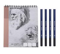 5-Piece A4 Art Sketchbook and Sketching Pencils Set, Sketch Book A4+, Drawing Notebook with HB, 2B, 4B, 6B Pencils for Students and Beginners