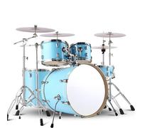 5 Piece Adult Drum Set, 22 Inch Adult Drum Set Bold and thickened alloy bracket with Cymbal Stands, Stool, Drum Pedal, Sticks, 5 Drums 4 Cymbals(Light Blue)