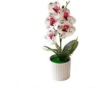 5 Piece Artificial Phalaenopsis Orchid Potted Plants for Wedding Decor Photography Backdrops and Home Interior Styling (White-spotted Purple)