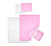 5 Piece Baby Bedding Duvet Pillow with Covers & Jersey Sheet fits 83x50cm Co-sleeper Crib (Pink)