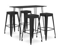 5-Piece Bar Set Black Metal and MDF with 1 Bar Table 4 Stackable Bar Stools 120 x 60 x 105 cm Modern Design Space-Saving Robust for Garden Kitchen Dining Area