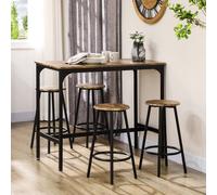5 Piece Bar Table and Stools Set with Metal Frame for Dining Room HOMCOM Brown One Size