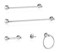 5-Piece Bathroom Accessories Set, Chrome Bathroom Hardware Set,Towel Holder Set Wall Mounted Includes 18" & 24" Towel Rack, Toilet Paper Holder,Towel Ring, Robe Towel Hooks