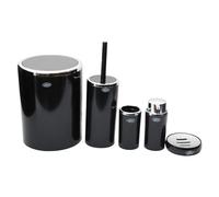 5-Piece Bathroom Accessory Set. Toothbrush Holder, Soap Dispenser, Soap Dish, Trash Can, Toilet Brush. Moisture & Corrosion Resistant. Perfect for Home and Hotels. (Black with Chrome Edge)