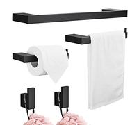 5-Piece Bathroom Hardware Set Bath Accessory Kit Towel Rail Wall Hooks Toilet Paper Holder Metal Wall Mounted and Towel Hooks, Black