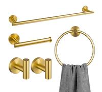 5-Piece Bathroom Hardware Set Brushed Gold, Lava Odoro Towel Rack Set Stainless Steel Wall Mounted - Include 23.6 in Bath Towel Bar, 2 Robe Towel Hooks, Toilet Paper Holder and Towel Ring